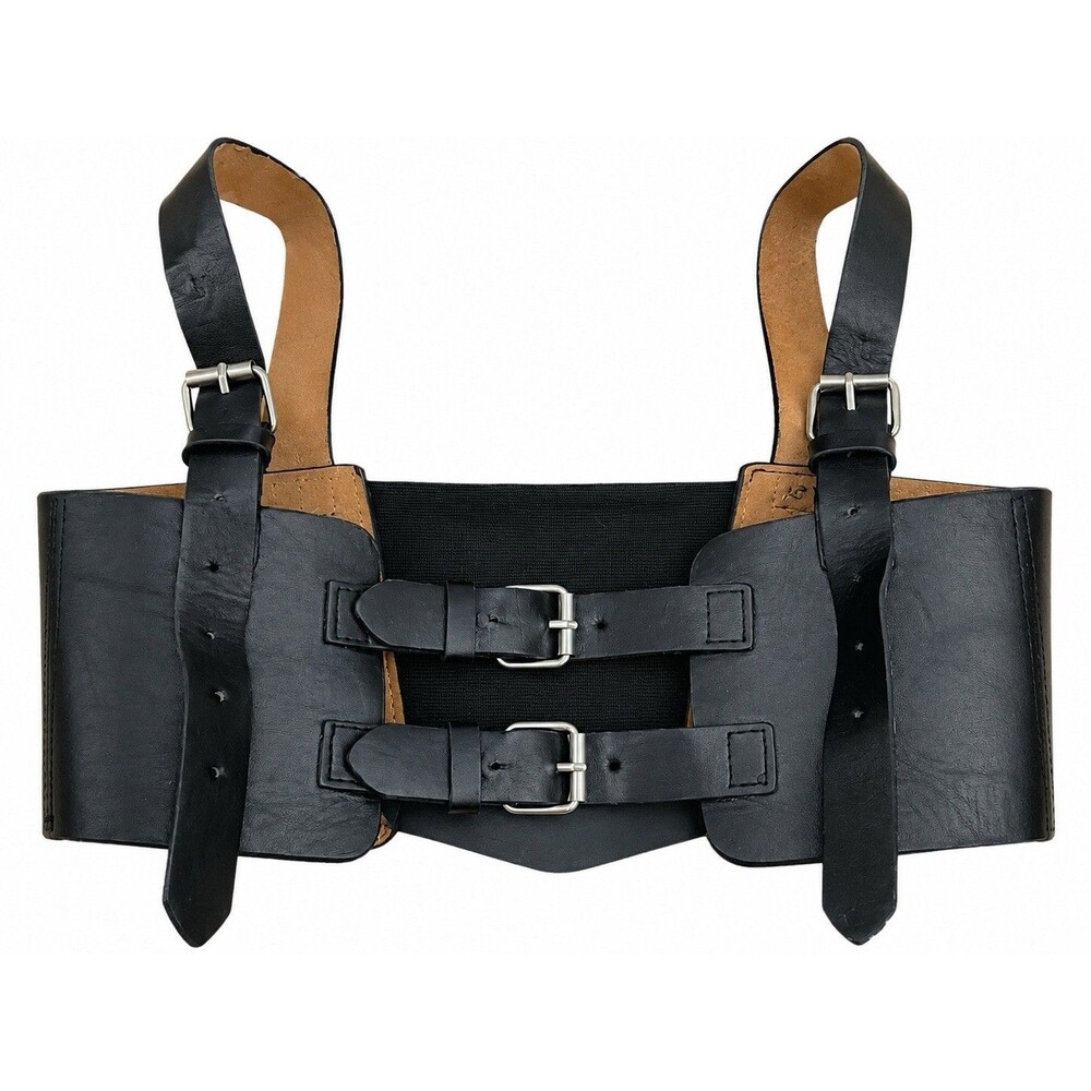 Black Leather Harness Corset Waist Belt Double Buckle Moto Gothic Unisex